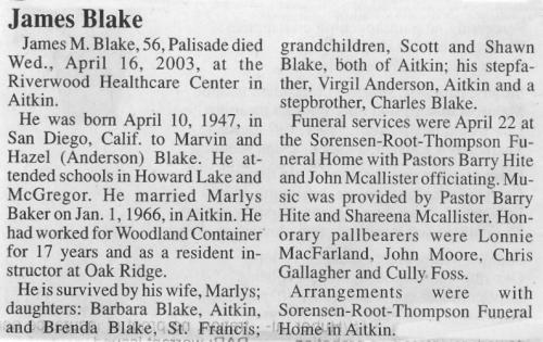 "B Obituaries, Aitkin County, Minnesota"